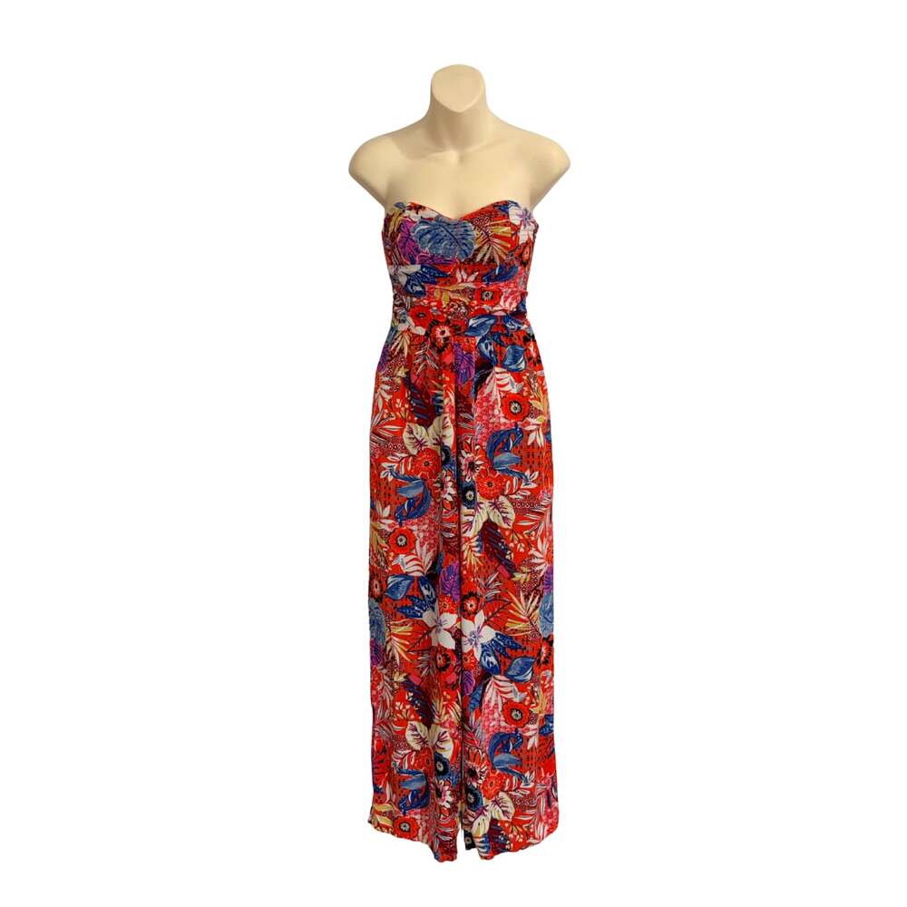B.O.G Collection Strapless Tropical Floral Wide Leg Jumpsuit — Size Small